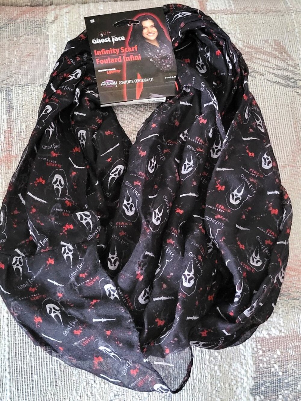 *NEW* GHOST FACE LIVES Infinity Scarf Scream Movie Fun World Merch
